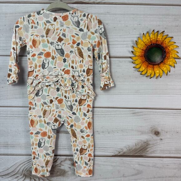 angel dear autumn owls bamboo ruffle romper 3-6M - Picture 2 of 4